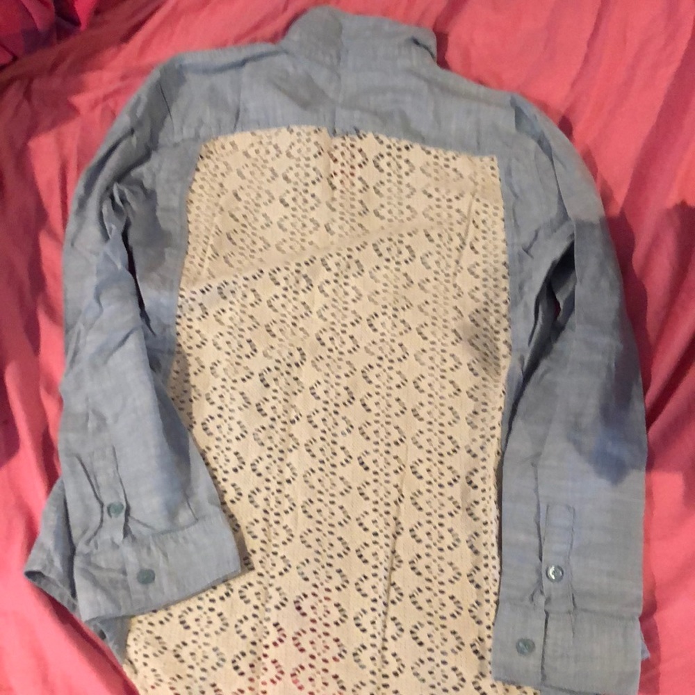 Crochet back denim button up shirt size small